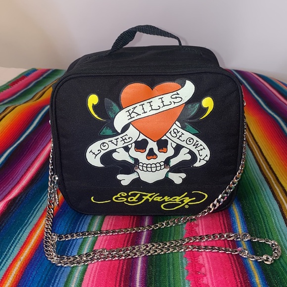 Authentic Vintage Ed Hardy Love Kills Slowly Skull Y2K Crossbody Handbag - Picture 3 of 9